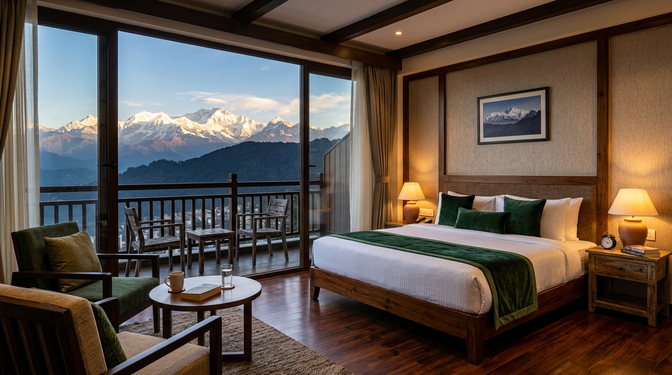 Cloud View Retreat balcony view facing Kanchenjunga